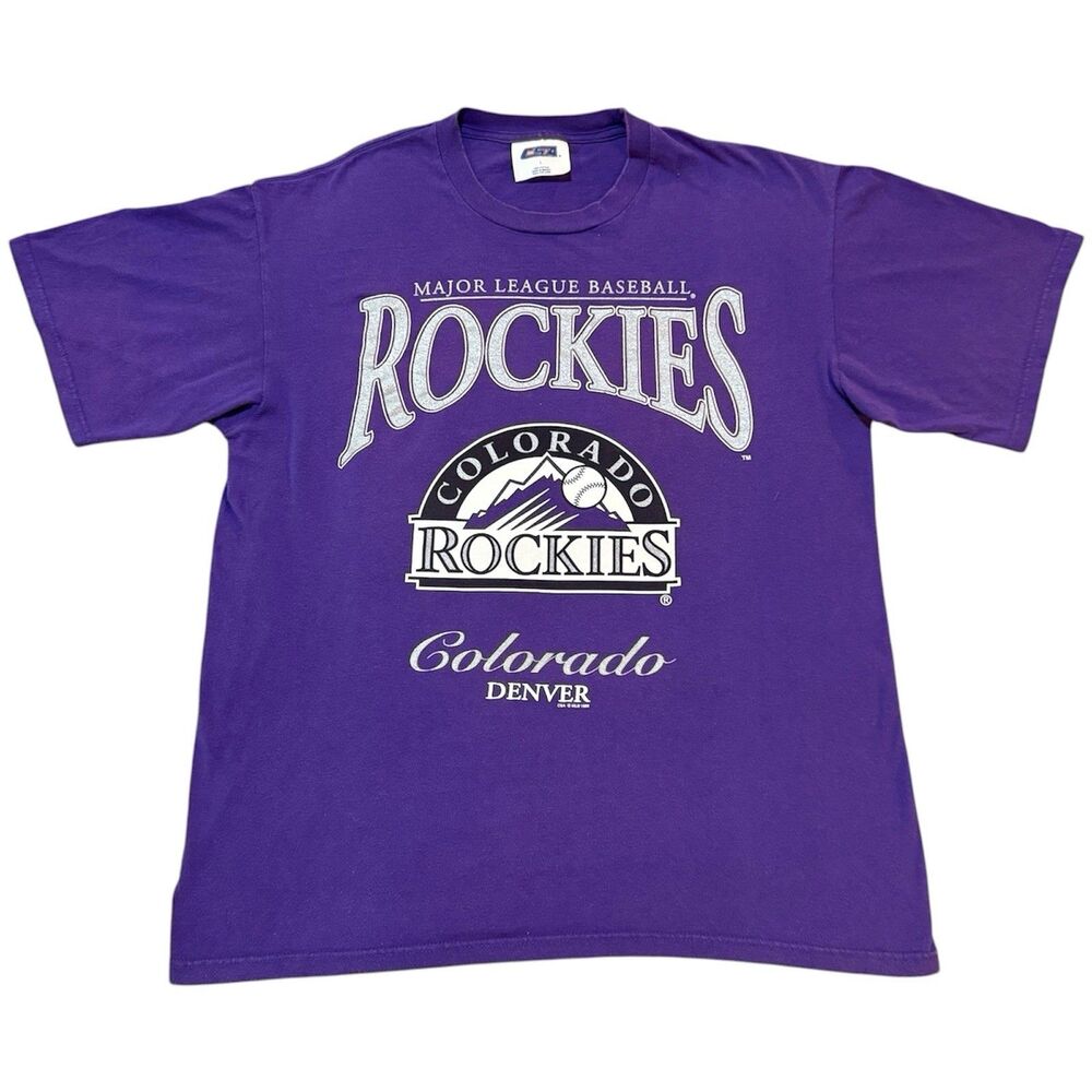 Vintage Colorado Rockies Purple MLB 1995 90’s Graphic Baseball T Shirt Size L
